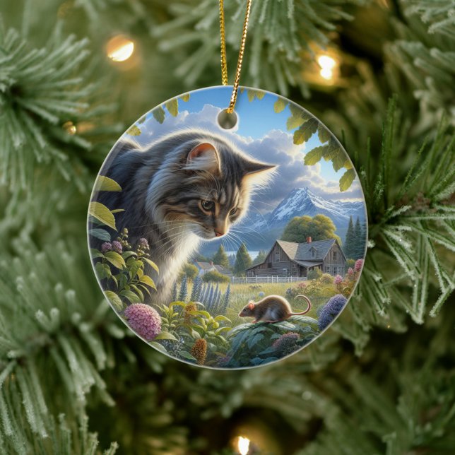 Charming Domestic Longhair Cat Keepsake Ceramic Tree Decoration (Creator Uploaded)