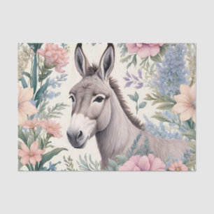 Charming Donkey Pastel Flowers Farm Animal Tissue Paper