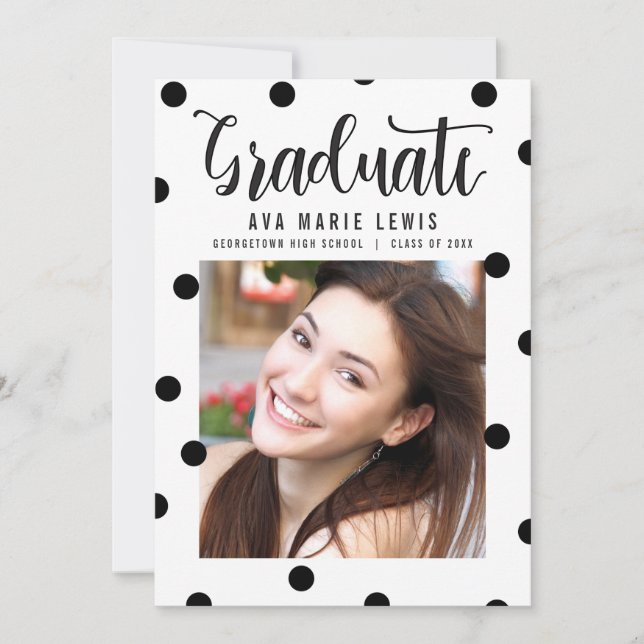 Charming Dots Black Graduation Announcement (Front)