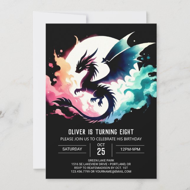 Charming Dragon Birthday Editable Invitation (Front)