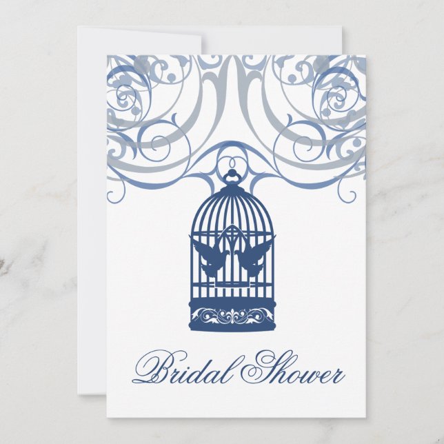 Charming Drk Blue Birdcage Bridal Shower Invitation (Front)
