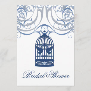 Charming Drk Blue Birdcage Bridal Shower Invitation