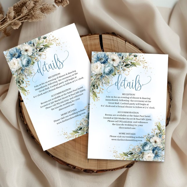 Charming Dusty Blue Floral Gold Wedding Insert RSVP Card (Charming Dusty Blue Floral Gold Wedding Insert

)