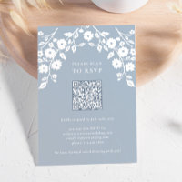 Charming Dusty Blue White Flowers Floral QR Code