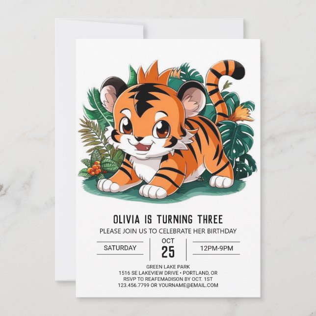 Charming Elegant Tiger Digital Birthday Invitation (Front)
