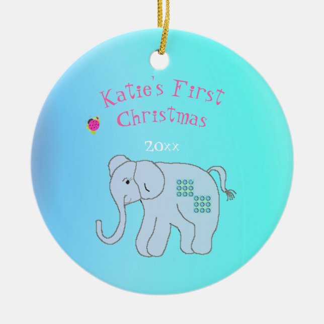 Charming Elephant Baby's First Christmas Ceramic Tree Decoration (Front)