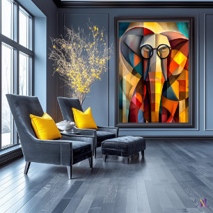 Charming Elephant – Cubist Scholar with Glasses Poster