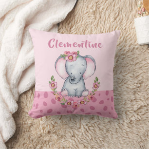 Charming Elephant PInk Floral Animal Print Cushion