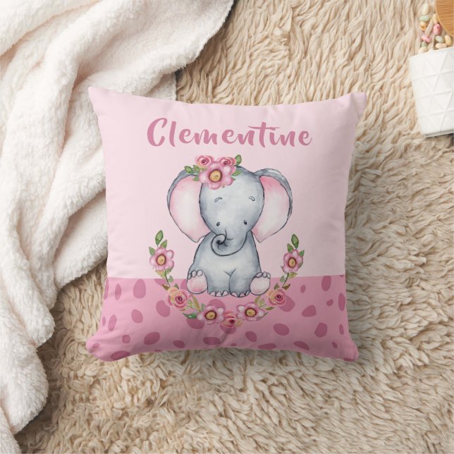 Charming Elephant PInk Floral Animal Print Cushion (Blanket)