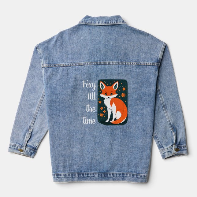 Charming Enchanted Forest Fox: Unique Holiday Gift Denim Jacket (Back)