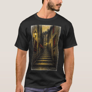 Charming European Alley Sketch Wall Art T-Shirt