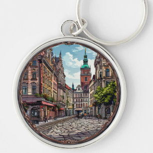Charming European Street Scene Key Ring