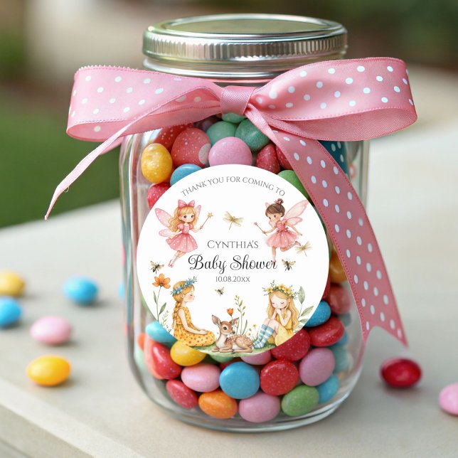 Charming Fairies Woodland Animals Baby Shower  Classic Round Sticker (Creator Uploaded)