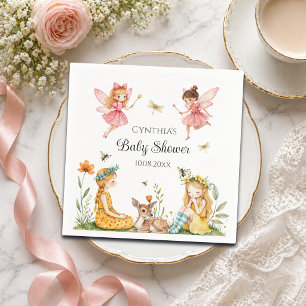 Charming Fairies Woodland Animals Baby Shower Napkin