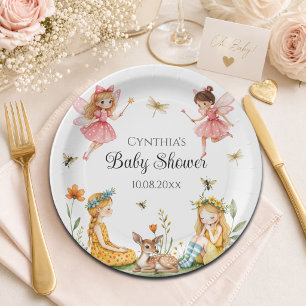 Charming Fairies Woodland Animals Baby Shower  Paper Plate