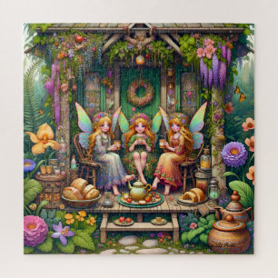 Charming Fairy Cottage Whimsical Garden Tea Party Jigsaw Puzzle