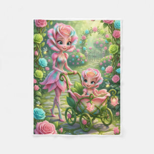 Charming Fairy In Blooming Baby Carriage Fleece Bl Blanket