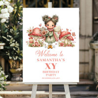 Charming Fairy Pink Floral Birthday Welcome Poster