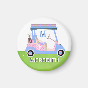 Charming Feminine Golf Cart Clubs Monogram Name  Magnet