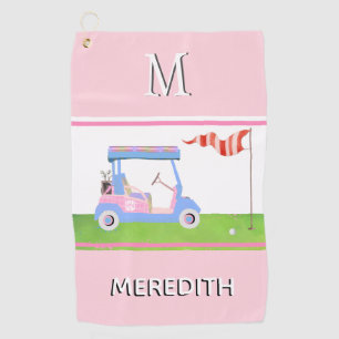 Charming Feminine Golf Cart Clubs Monogram Name Towel