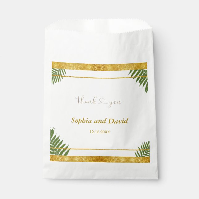 Charming Fern Leaves Gold Foil Wedding Custom  Favour Bags (Front)