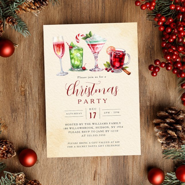 Charming Festive Drinks Christmas Party   Invitation (Creator Uploaded)