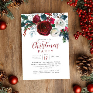 Charming Festive Flower Foliage Christmas Party Invitation