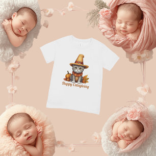 Charming festive Thanksgiving Cat in Disguise Baby T-Shirt