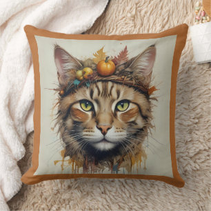 Charming festive Thanksgiving Cat in Disguise Cushion