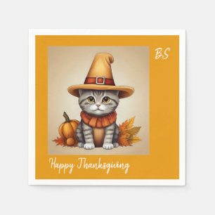 Charming festive Thanksgiving Cat in Disguise Napkin