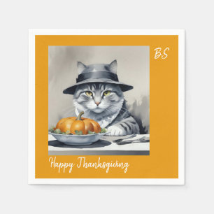 Charming festive Thanksgiving Cat in Disguise Napkin