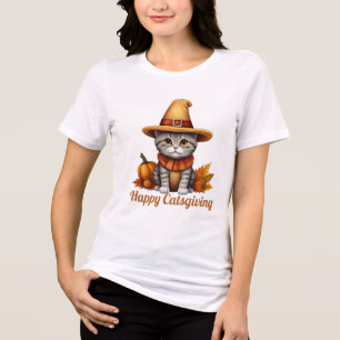 Charming festive Thanksgiving Cat in Disguise Tri-Blend Shirt
