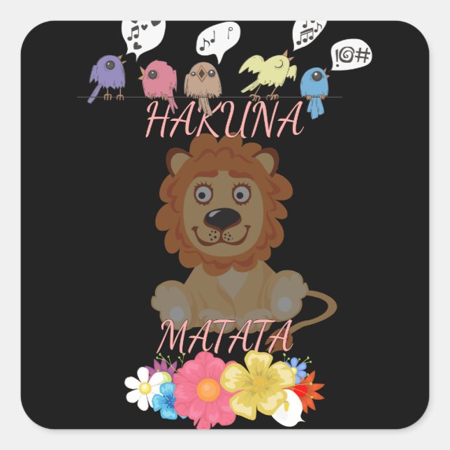Charming "Flora and Fauna Hakuna Matata" Baby Lion Square Sticker (Front)