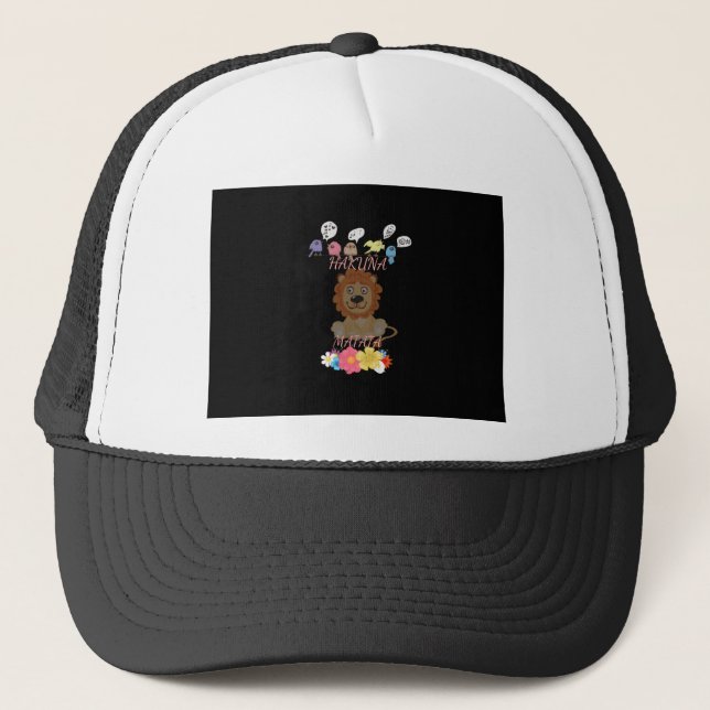 Charming "Flora and Fauna Hakuna Matata" Baby Lion Trucker Hat (Front)