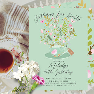 Charming Floral Birthday Tea Party Invitation