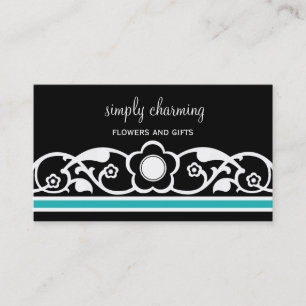 Charming Floral Border Business Card, Turquoise Card