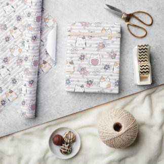 Charming Floral Cat Wrapping Paper