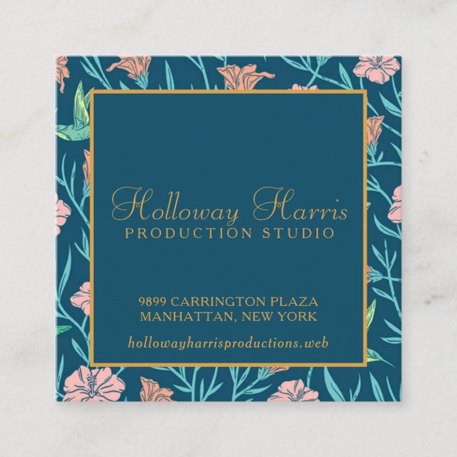 Charming Floral & Hummingbird Pattern  Square Business Card (Front)