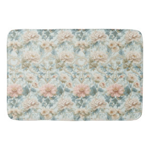 Charming Floral Pastel Blue Pink Botanical Art Bath Mat