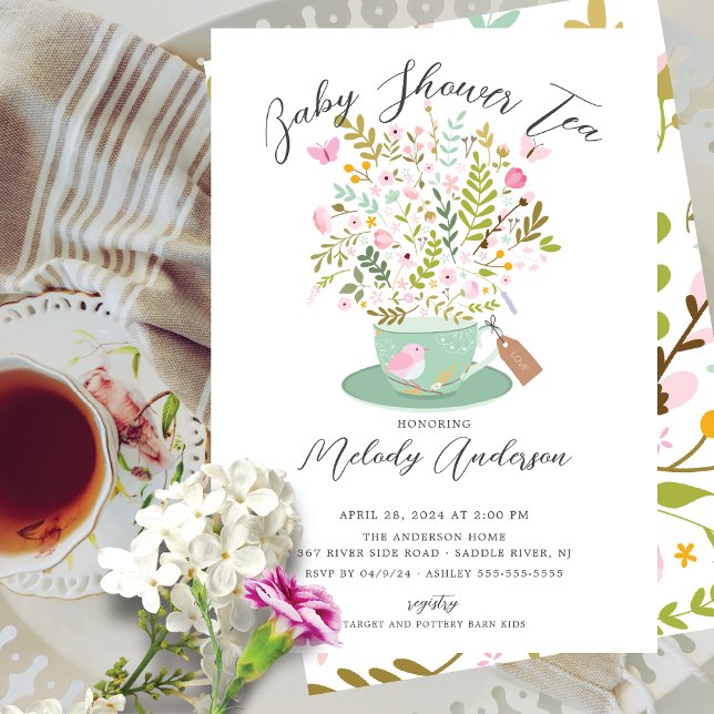 Charming Floral Tea Party Baby Shower Invitation (Creator Uploaded)