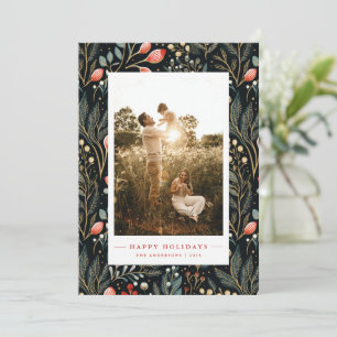 Charming Floral Two Photo Christmas card