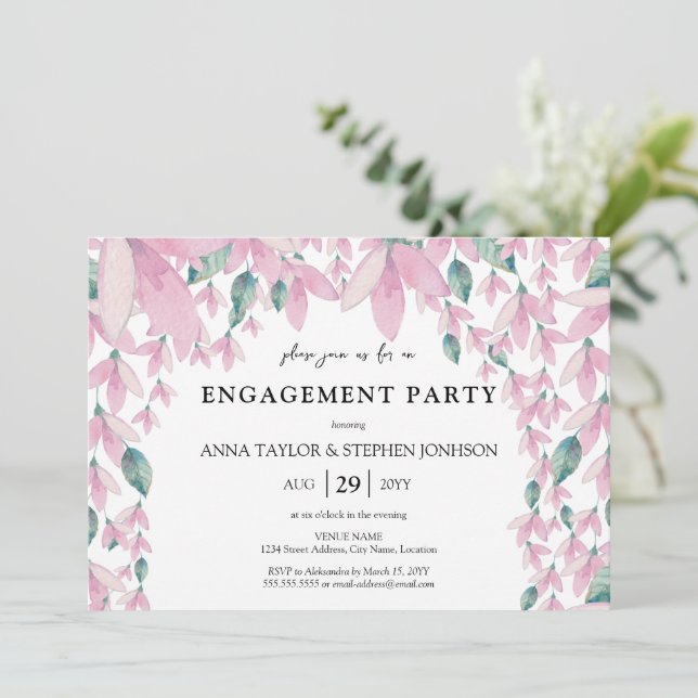 Charming Floral Wisteria Engagement Party Invitation (Standing Front)