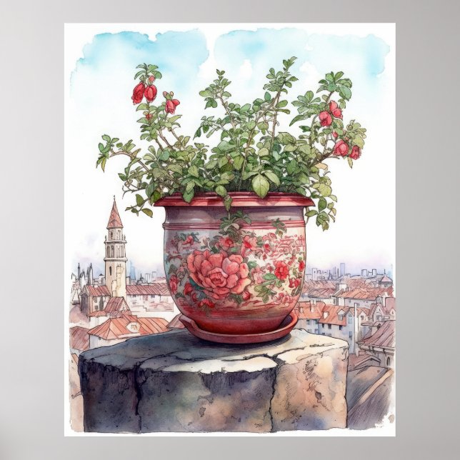 Charming Flower Pot Watercolor Poster (Front)