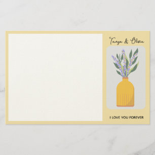 Charming flower vase design with lavender  stationery