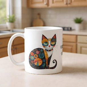 Charming Folk Art Cat I Don't Shed. I Decorate. Coffee Mug