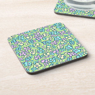 Charming Folk Art Whimsical Wild Flowers Pattern Coaster