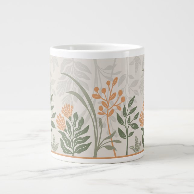 Charming Folk Botanical Green and Orange Large Coffee Mug (Front)