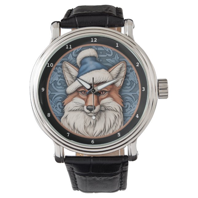 Charming Fox Blue Christmas Hat Image Watch (Front)