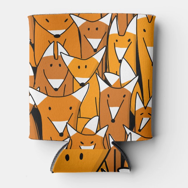 Charming Fox Family: Playful Animal Pattern Can Cooler (Front)
