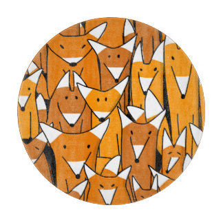 Charming Fox Family: Playful Animal Pattern Cutting Board